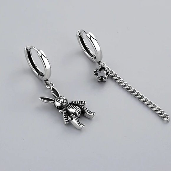 *925 Sterling Silver Vintage Rabbit Hoop Earrings - Picture 7 of 10